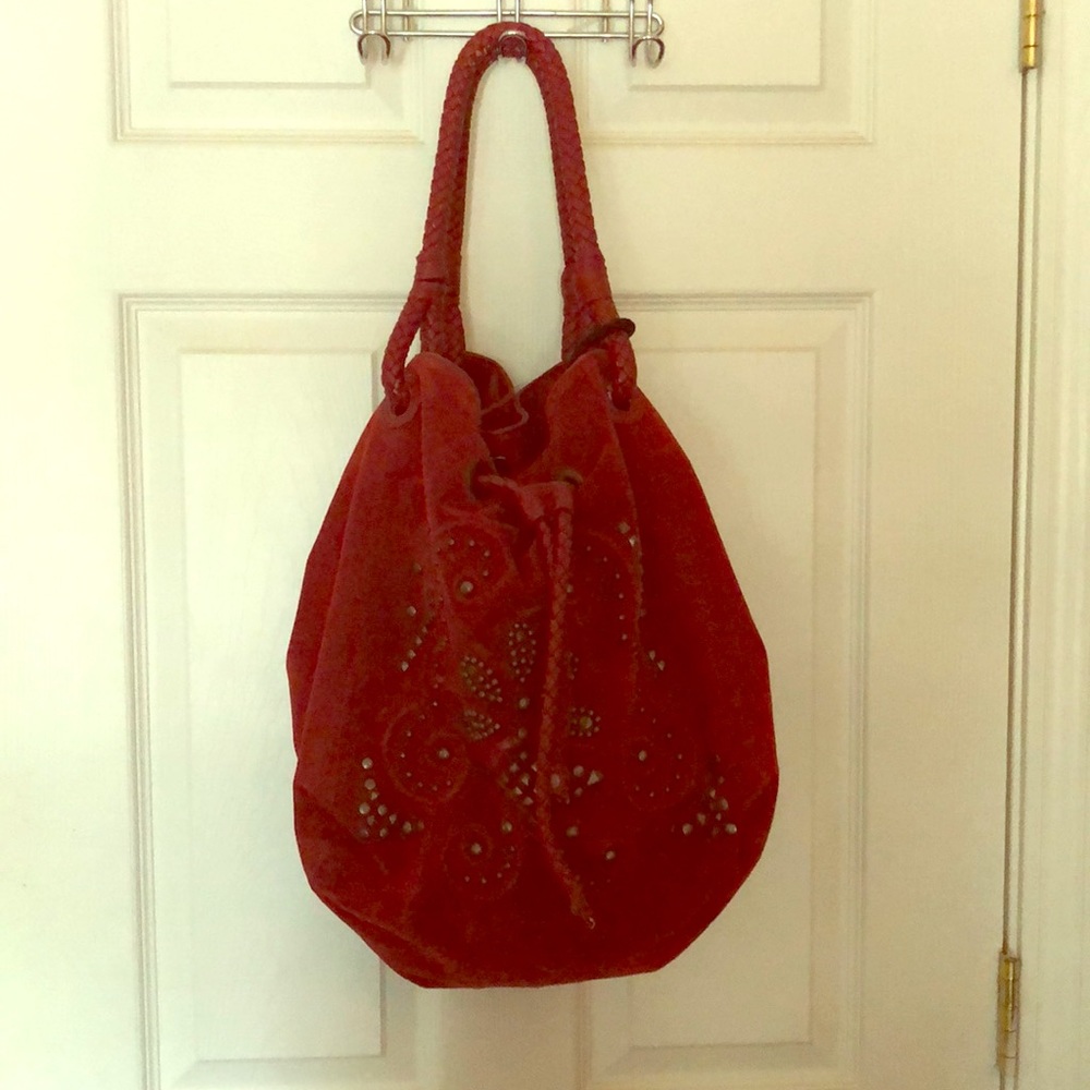 Shoulder bag-drawstring, dark red, Coldwater Creek